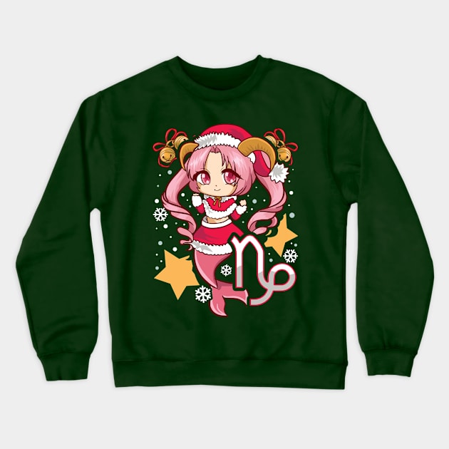 Chib Zodiac Capricorn Santa Claus Girl Manga Kawaii Crewneck Sweatshirt by E